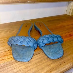 Chambray “denim” strappy sandals from Lulus